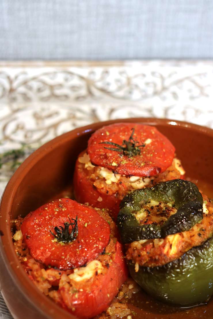 stuffed tomatoes with feta cheese and rice